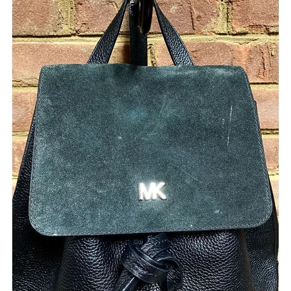 Michael Kors Black Pebbled Leather & Suede Backpack